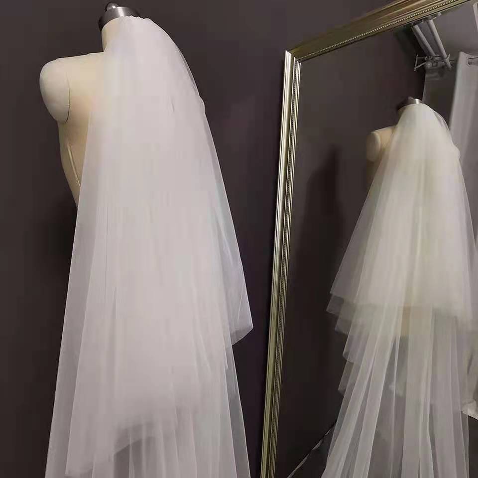 Hình ảnh thực tế Mạng che mặt cưới ren dài 2 T 4 mét Màu trắng ngà Mạng che mặt cô dâu với lược đánh má hồng Cô dâu Đội đầu phụ kiện cưới