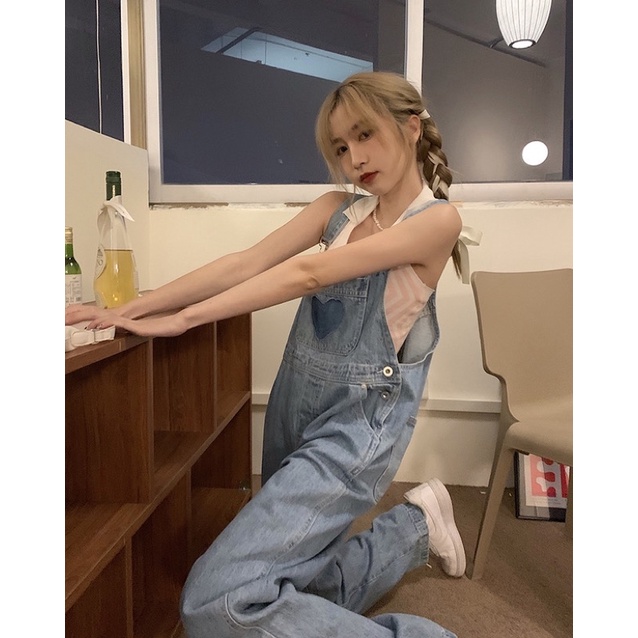 Set quần yếm jeans xanh hình trái tim dáng dài ống ộng - Yannie | BigBuy360 - bigbuy360.vn