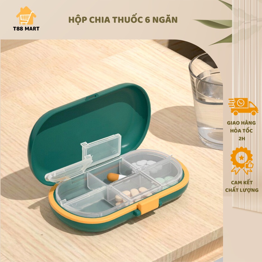 Hộp chia thuôc thông minh 6 ngăn nhựa ABS cao cấp tiện lợi, nhỏ gọn
