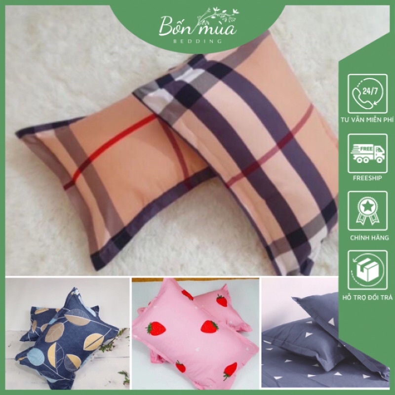 Đôi Vỏ Gối Nằm, Vỏ Gối Ôm  Bốn Mùa Bedding, Chất liệu cotton poly không nhăn, không xù, kích thước 45x65cm