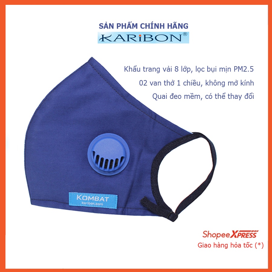 Khẩu trang vải 8 lớp Karibon Kombat lọc bụi mịn