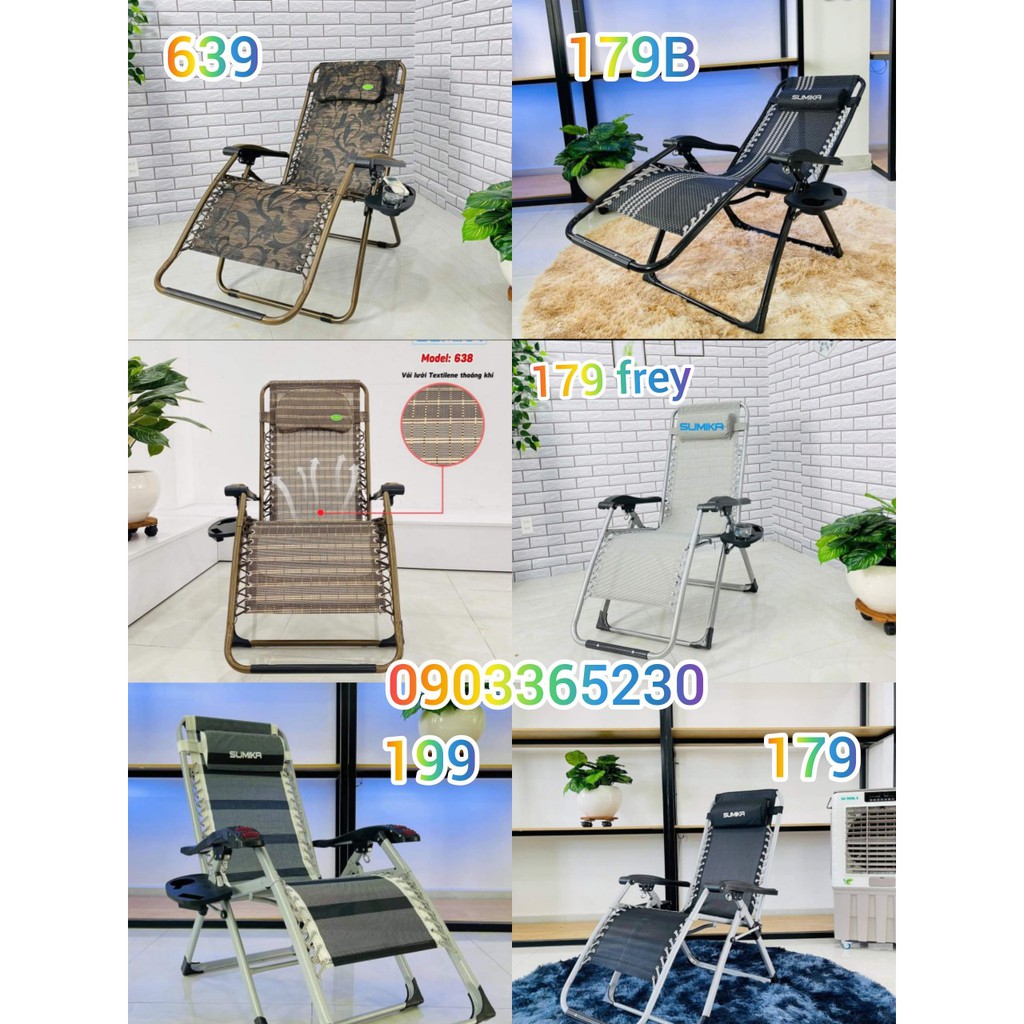 Ghế xếp ngủ thư giãn SUMIKA 179 các mẫu HOT 2023 - Tặng kèm khay đựng ly
