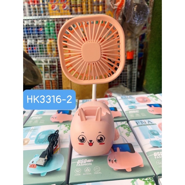 Quạt mini để bàn tích điện màu hồng siêu yêu, có đồ cắm bút tiện lợi, pin khoẻ quạt mạnh mát