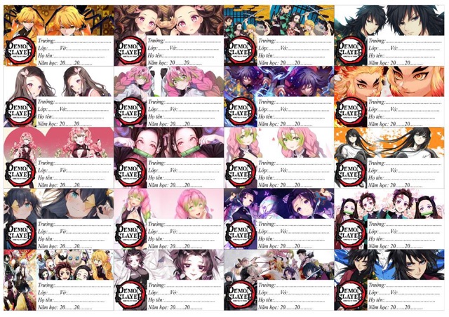 Nhãn vở kimetsu no yaiba 20 cái mẫu ngẫu nhiên