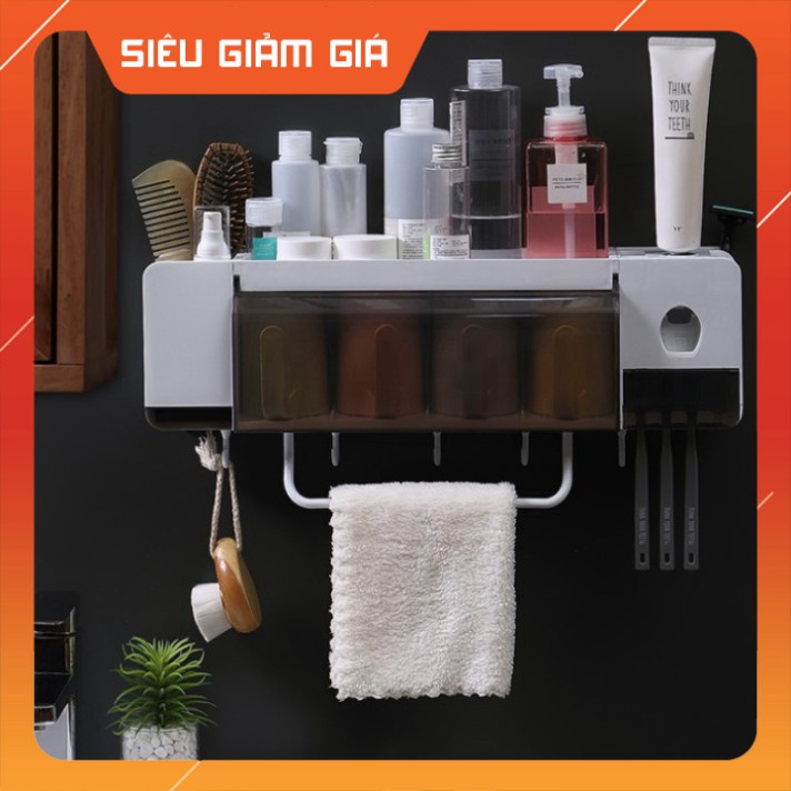 Kệ bàn chải 4 cốc Yto kèm đẩy kem tự động treo tường GIẢM GIẢ GIẢM GIÁ