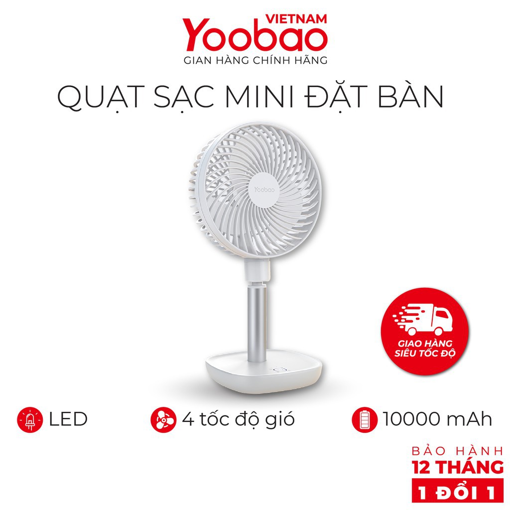 [ TÍCH ĐIỆN 60 TIẾNG ] [HÀNG CÓ SẴN] Quạt tích điện để bàn YOOBAO F1, hàng chính hãng, bảo hành 12 tháng