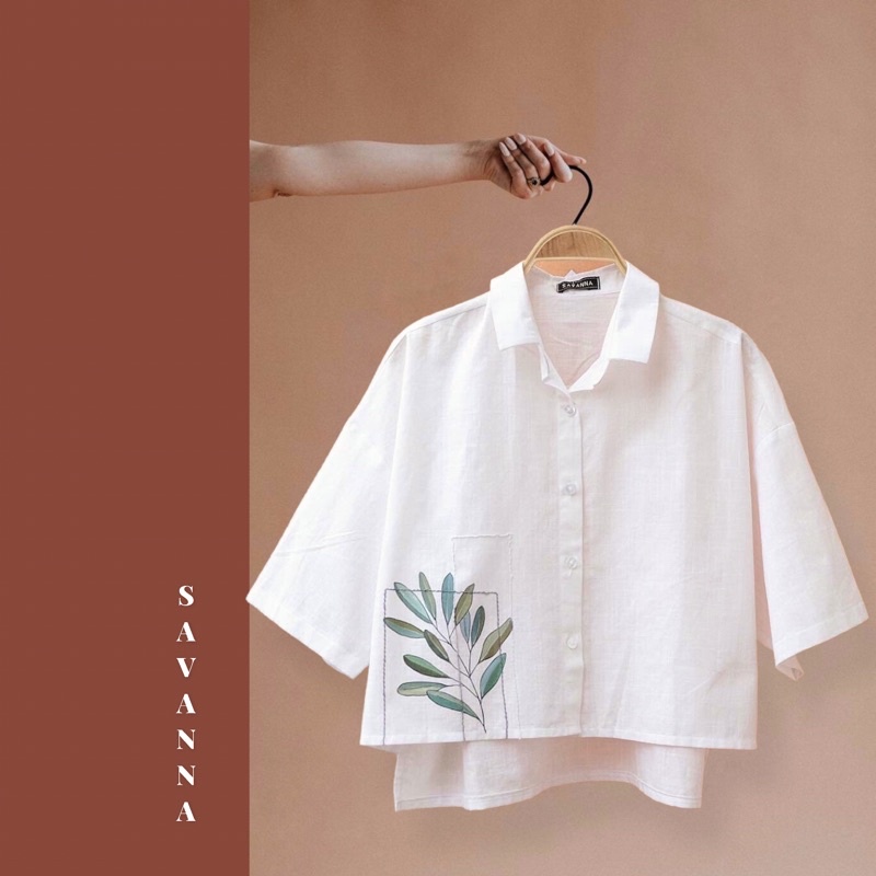 Áo sơ mi dáng ngắn, chất linen , vẽ tay thủ công