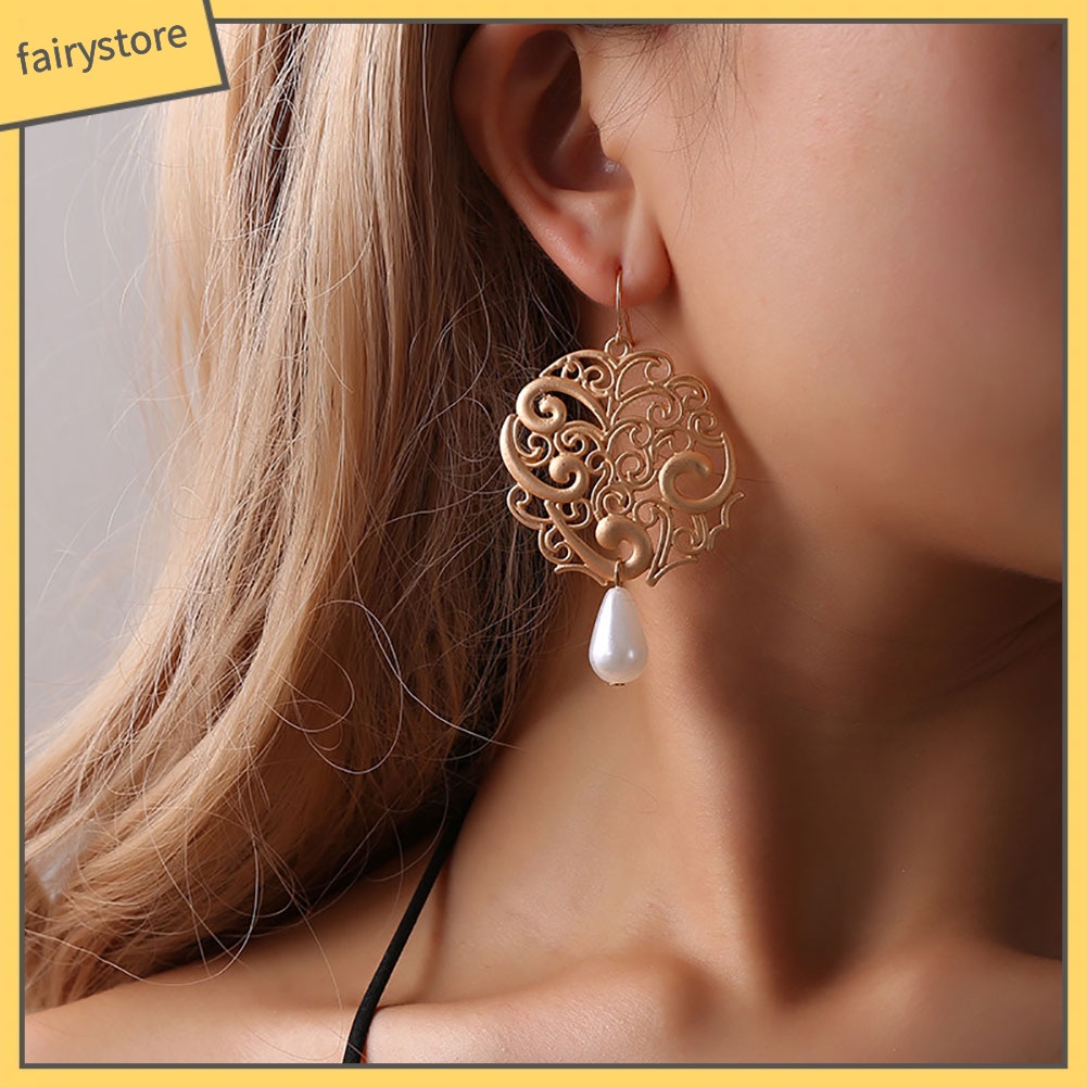 Khuyên Tai Nữ Hình Giọt Nước Đính Ngọc Trai Nhân Tạo Thời Trang