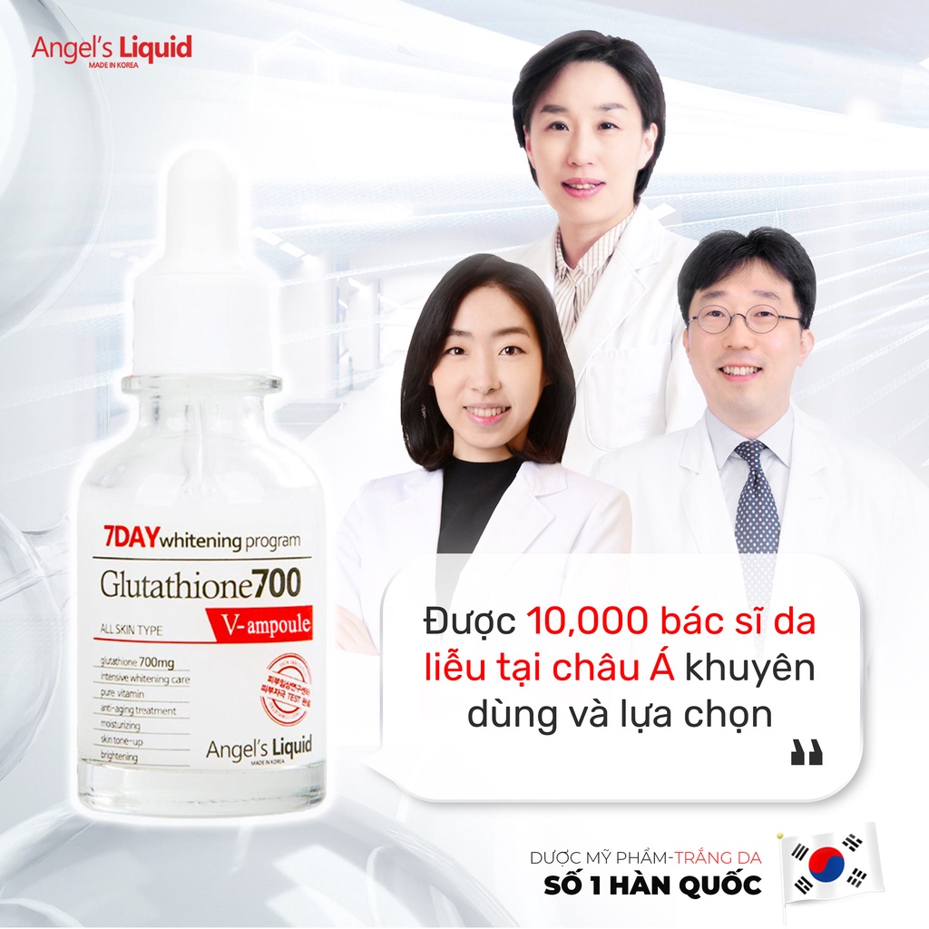 Serum dưỡng trắng làm đều màu da Angel Liquid 7 Day Whitening Program Glutathione 700 V-Ample 30ml