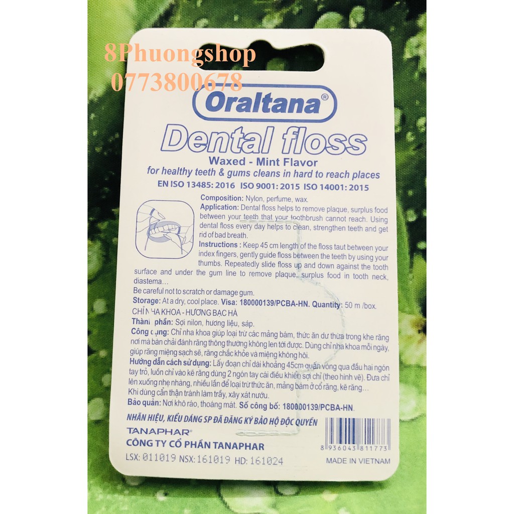 Chỉ nha khoa Oraltana Dental Floss 50m/ Cuộn - Chỉ nha khoa vệ sinh răng miệng hương bạc hà