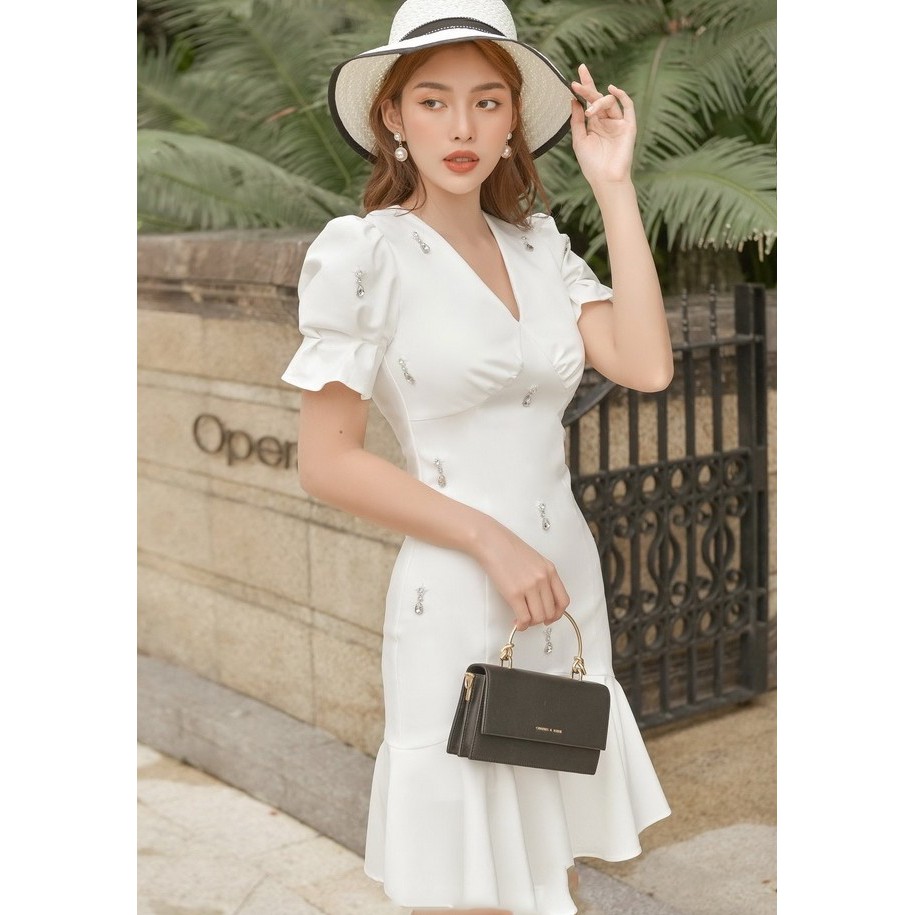 Đầm thun ôm thiết kế cao cấp đuôi cá cổ tim tay phồng cổ điển sang trọng (kèm hình thật - CÓ BIG SIZE)