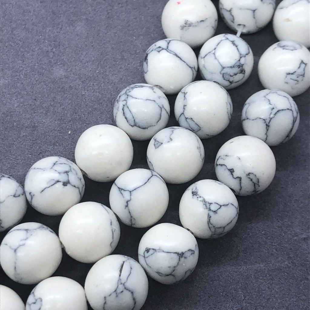 Hạt đá turquoise trắng hình tròn 4-12mm tự làm phụ kiện trang trí