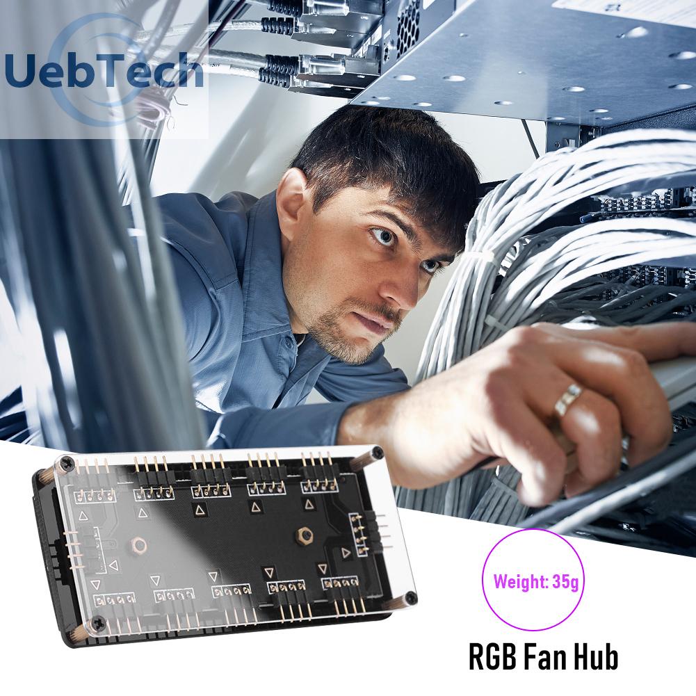 Uebtech 12V 4Pin 1 To 10 RGB Fan HUB PC LED Strip Light Cooler Splitter for AURA