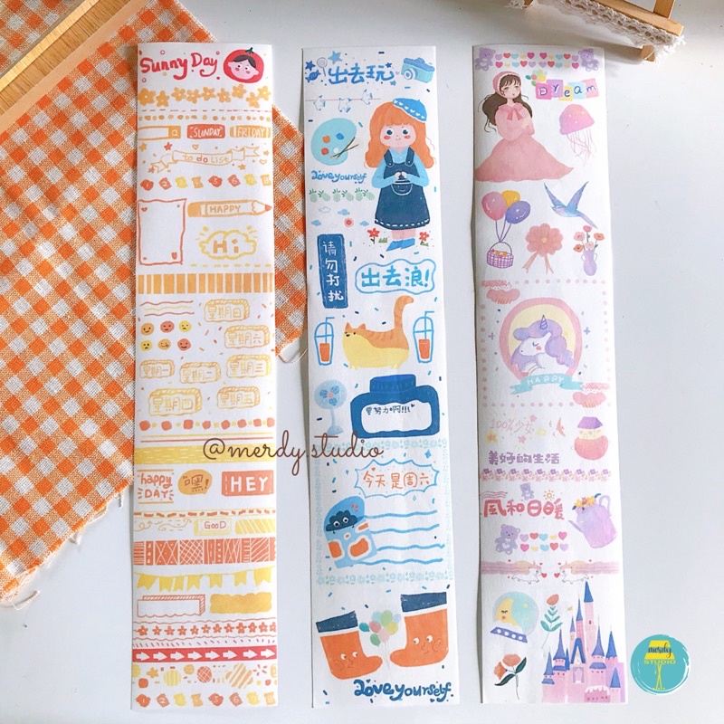 Sticker dải dài hình vẽ cute nhiều chi tiết dán