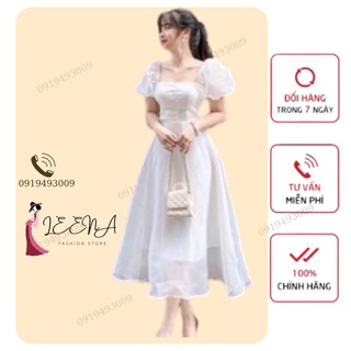 Đầm dự tiệc Đầm xòe tay phồng phối nút ngực chất tơ xinh cực Bori dress kèm mút