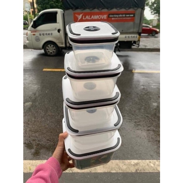 Set 5 Hộp Nhựa Vuông Có Nút Khoá