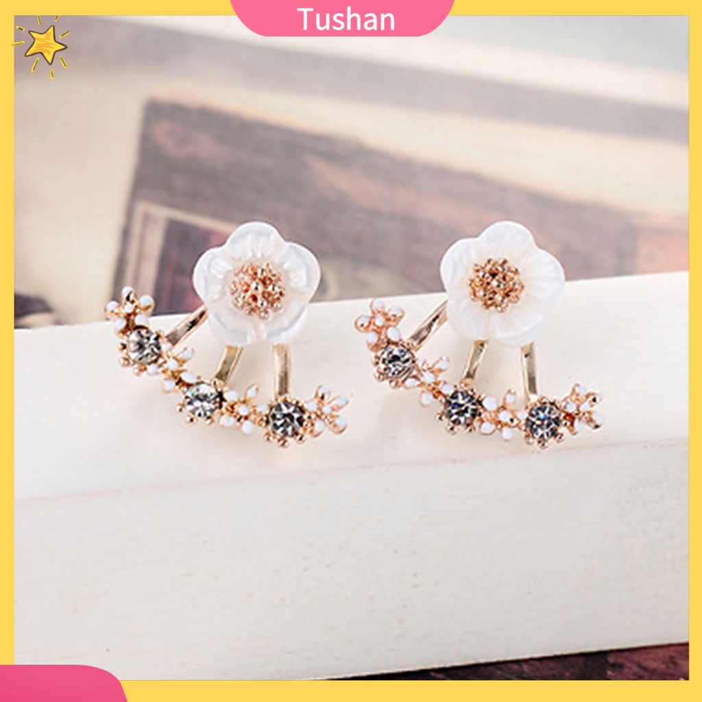 Hoa tai mặt hình hoa cúc đính đá dễ thương cho nữ