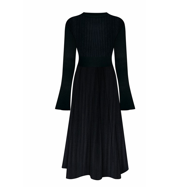 Váy dài đen len tăm tay dài gân Jennie