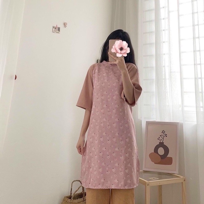 áo dài gấm hoa dáng suông tay lỡ