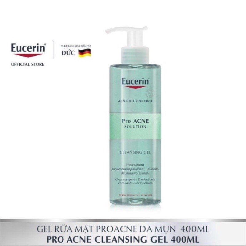 Eucerin Sữa Rửa Mặt Cho Da Nhờn Mụn ProAcne Solution Cleansing Gel 400ml