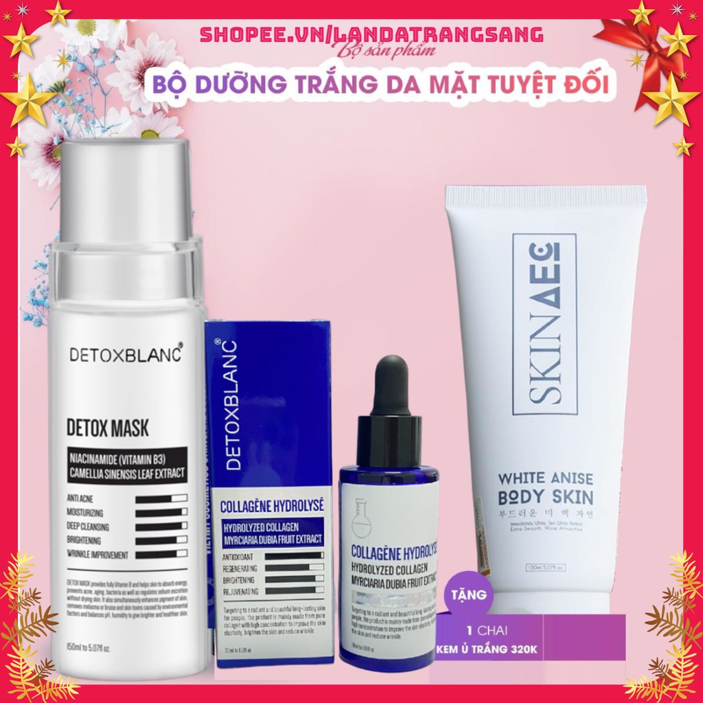 Combo dưỡng trắng Detox blanc (Detox mask+Serum collagen tặng kèm ủ kích skin aec 300ml)