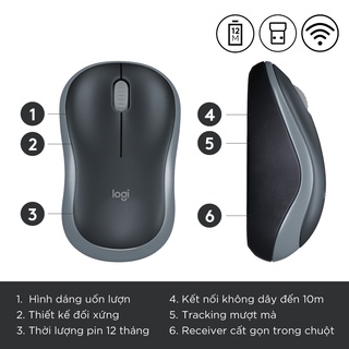 Chuột không dây Logitech B175 - USB 2.4Ghz, pin 1 năm, nhỏ gọn, thuận cả 2 tay, phù hợp PC/ Laptop