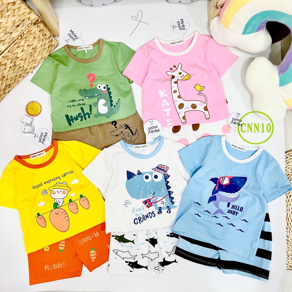 Bộ Cộc Tay 100% Cotton MINKY MOM CÓ SIZE ĐẠI In Hình Dễ Thương, Chất Vải Mềm Mịn, Thoáng Mát, Hàng Chuẩn Đẹp