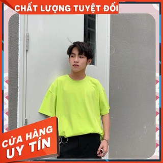 Thun thái áo thun trơn xanh chuối neon basic tay lỡ form rộng ulzzang