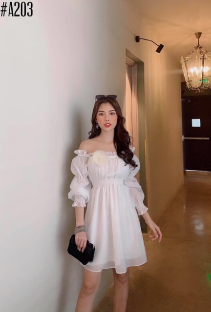 Đầm xoè voan bẹt vai xinh xắn 2 màu