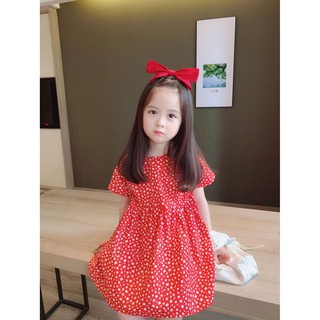 Váy bé gái hoa trắng đỏ, đầm bé gái chất thô Hàn siêu mát MiniShop cho bé từ 1 - 6 tuổi