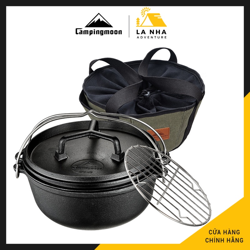 Nồi gang Campingmoon DO-28 Nhật Bản Chính hãng Là Nhà, dùng đi cắm trại, dã ngoại, đa năng