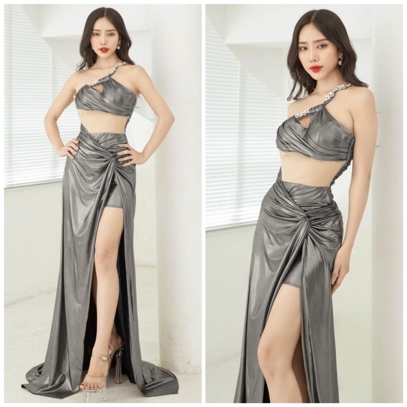 MS1307Y ĐẦM NHŨ ĐỒNG XOẮN EO XẺ ĐÙI KẾT