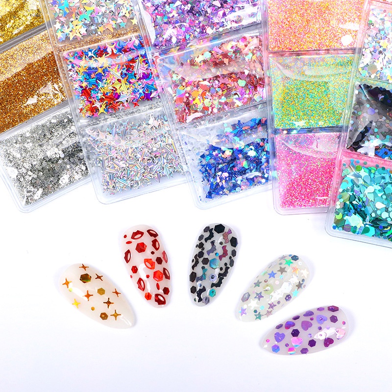 Hộp Kim Sa UR SUGAR 3D 6 Màu Trang Trí Móng Tay Nghệ Thuật