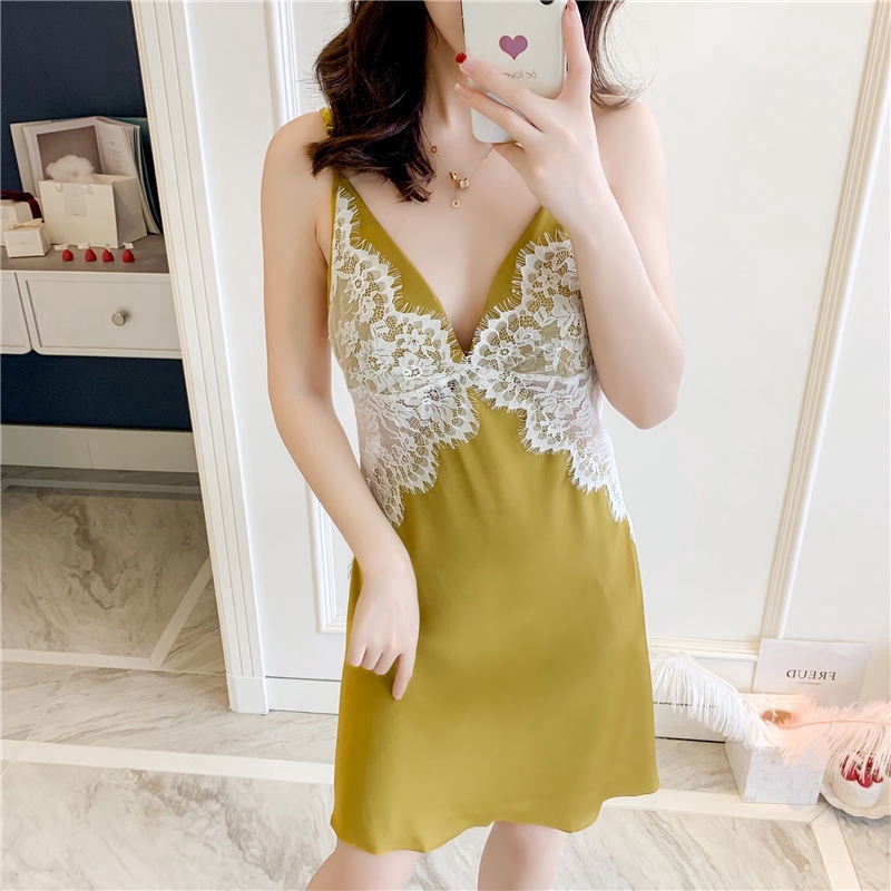 Đầm ngủ hai dây sát nách cổ V gợi cảm dành cho nữ