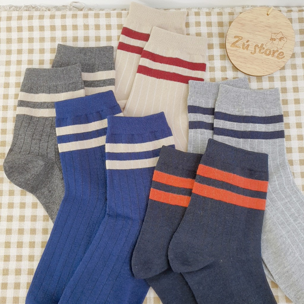 Tất unisex sọc cổ bao màu basic - hàng đẹp