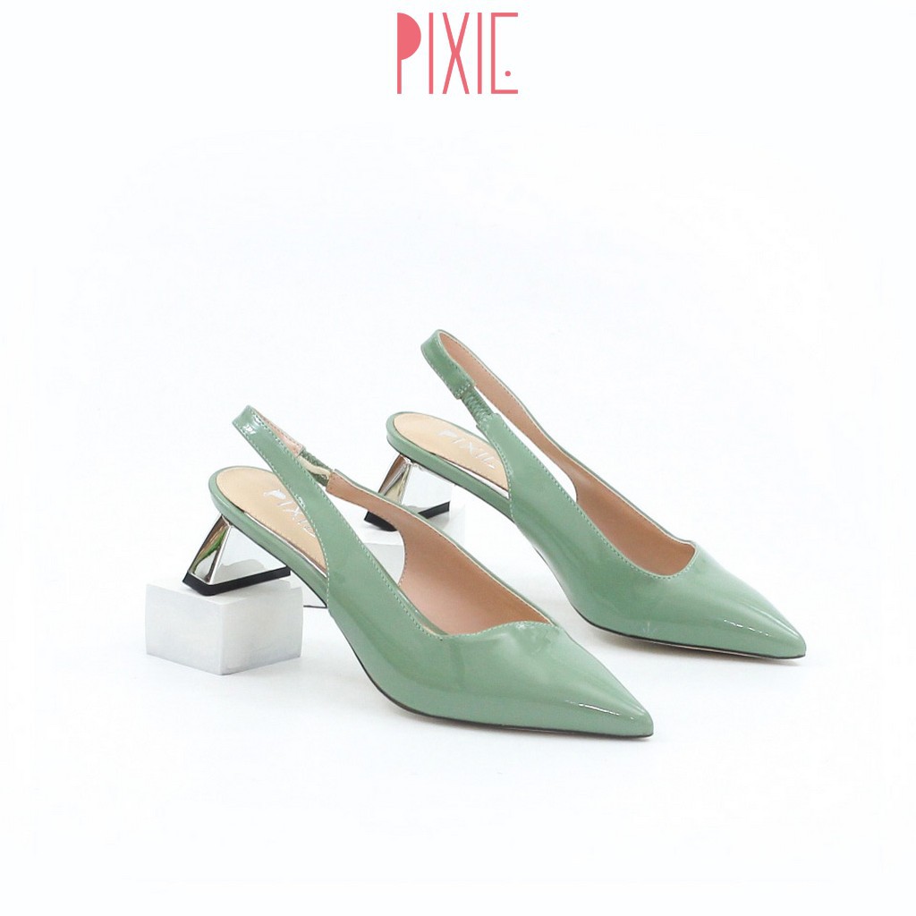 Giày Cao Gót 4cm Hở Gót Da Bóng Đế Sơn Đồng Pixie X460