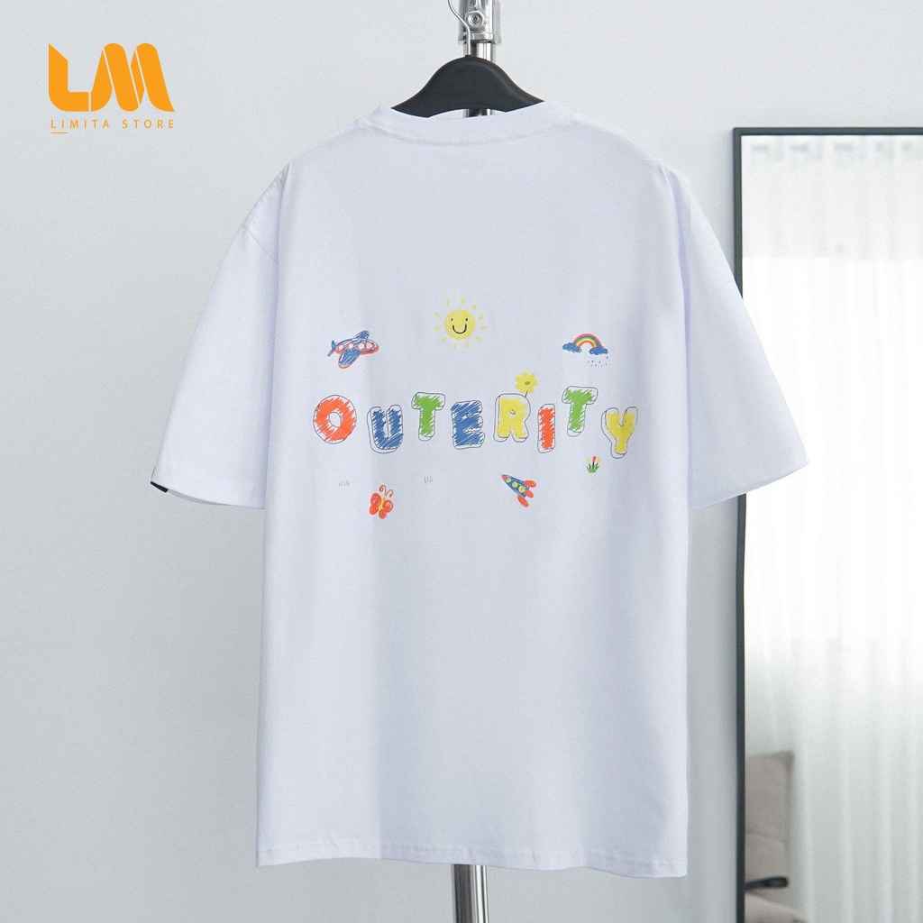 Áo Thun OUTERITY-WHITE- Tay lỡ nam nữ, áo phông Oversize Limita store (V203)