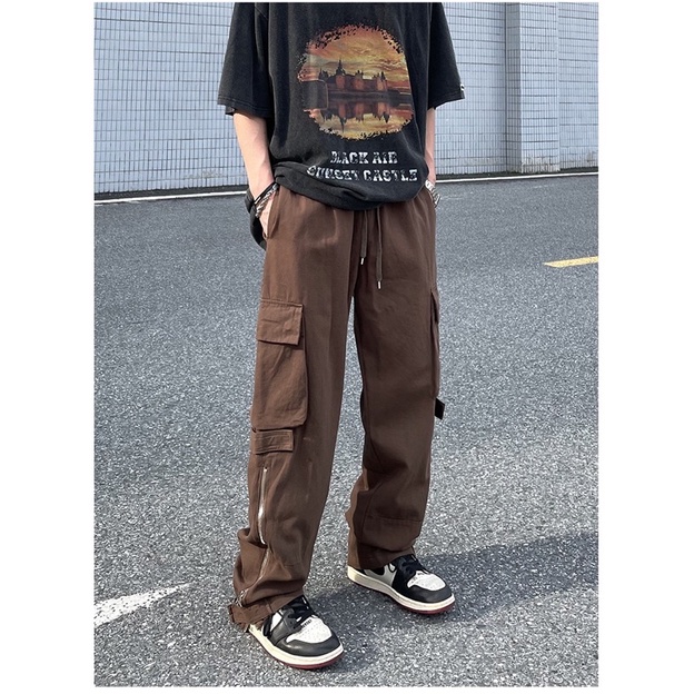 QUẦN KAKI NÂU TÚI HỘP PHỐI ZIP FORM UNISEX NAM NỮ