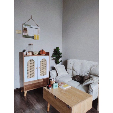 Tủ Để Giày Gỗ Cửa Mây Decor Kệ Đựng Dép Đa Năng