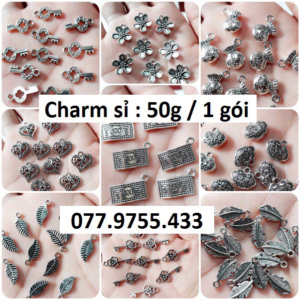 Charm sỉ giá rẻ : 50 gram = 23k / 1 gói [ Charm bạc cổ giá sỉ TPHCM ]