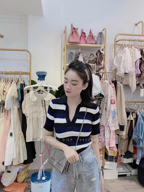 ÁO LEN CỔ ĐỨC KẺ QUẢNG CHÂU MS10399