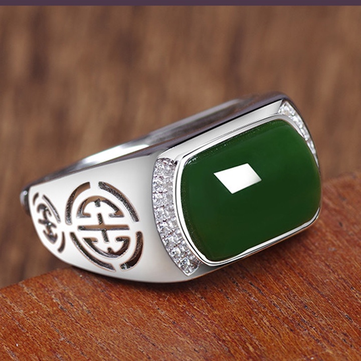 Nhẫn Đính Ngọc Lục Bảo Cho Nam Và Nữ Màu Sáng Sang Trọng Thời Trang Phong Cách Cổ Điển