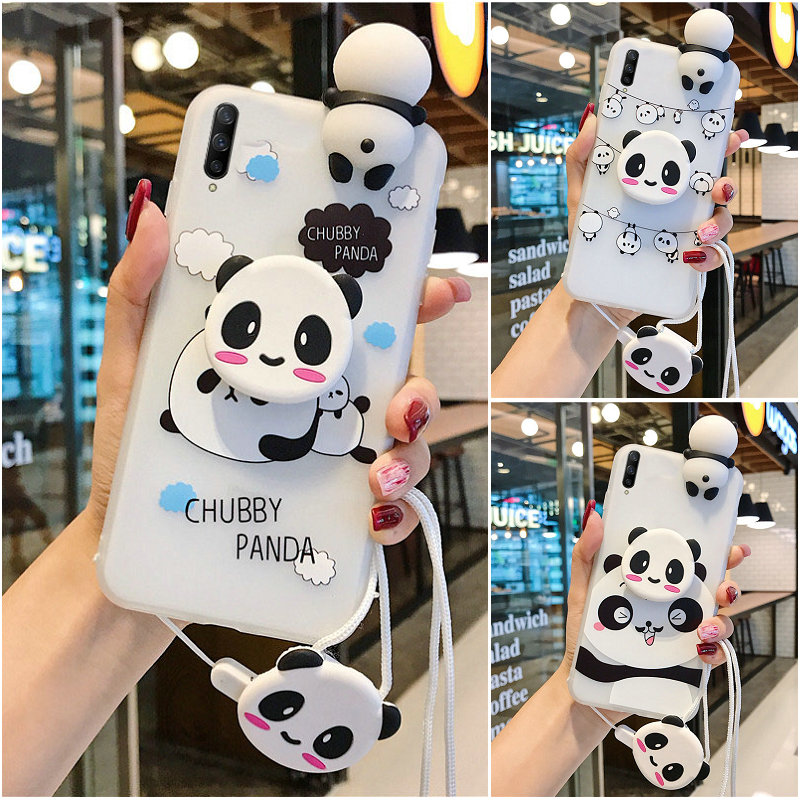 Ốp lưng Samsung J8 J7 J6 J6+ J5 J4 J4+ J2 M31 M30S M21 M20 M11 A11 A9 Note 9 8 S10 S10+ Plus Pro Prime 2018 3D Cartoon Panda Soft TPU Case Cover+Stand+Lanyard