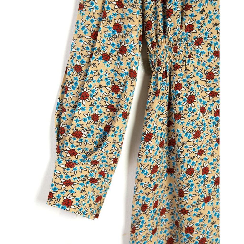 Đầm hoa Mixxo tay dài cổ nơ