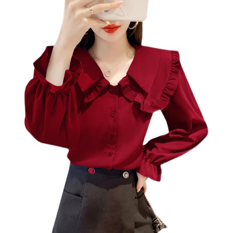 Áo Sơ Mi Chiffon Tay Dài Cổ Búp Bê Thời Trang Xuân Thu Dành Cho Nữ