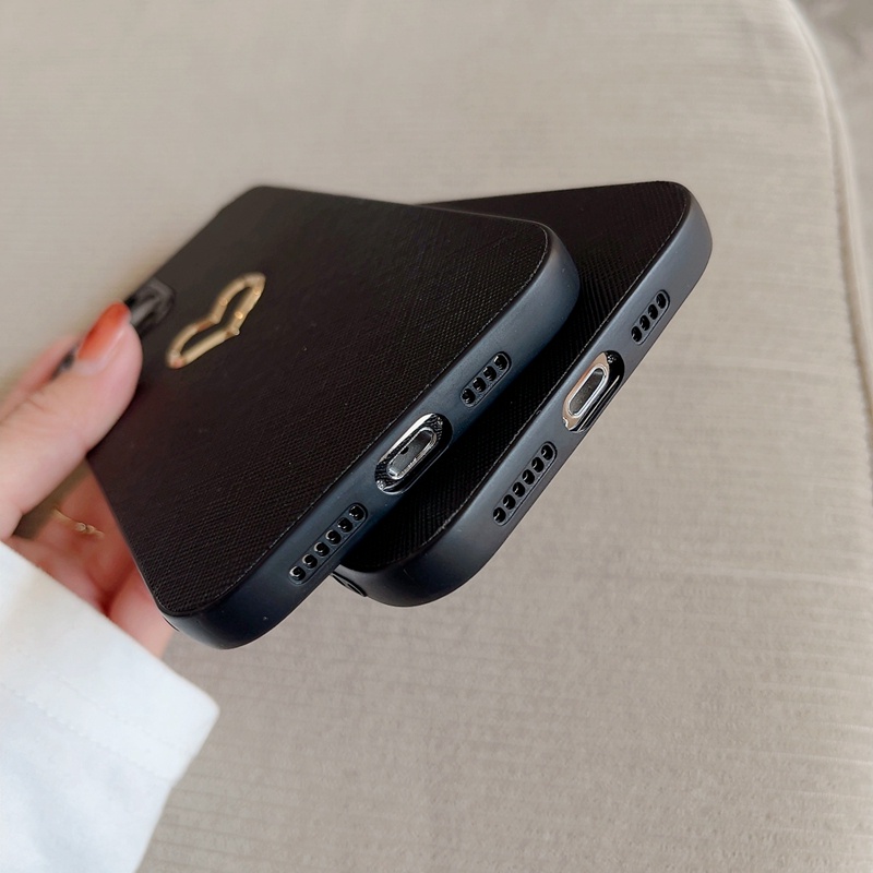 Ốp điện thoại tpu mềm+da trái tim kim loại thích hợp cho iPhone 13 Mini 12 11 Pro Max XS Max XR XS X 7 8 6 6s Plus
