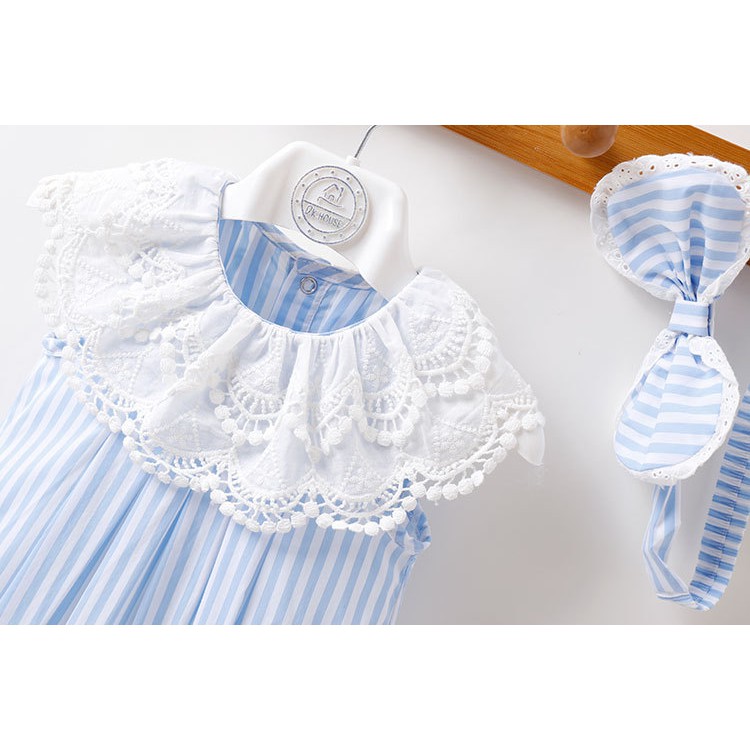 Áo Liền Quần Tay Ngắn Phối Ren Dễ Thương Cho Bé 0697
