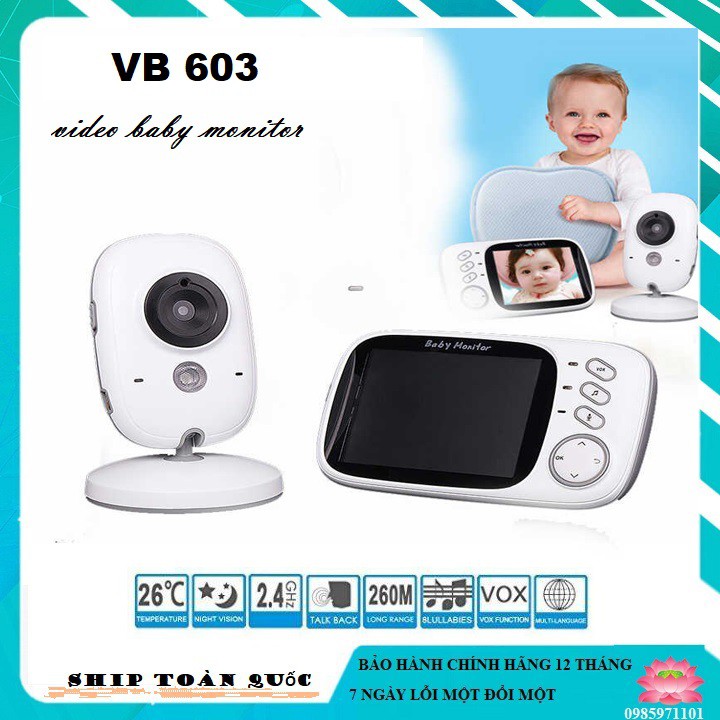 Máy báo khóc Baby Monitor VB603-Camera Giám Sát Không Dây Baby  3.2 inch LCD 2.4 GHz-Hỗ Trợ Nói Chuyện Video