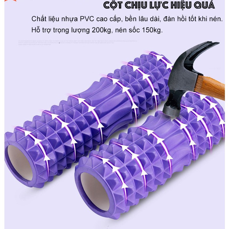 Con lăn Yoga Massage Foarm Roller, ống trụ lăn xốp thể thao giãn cơ có gai roam rollet cao cấp