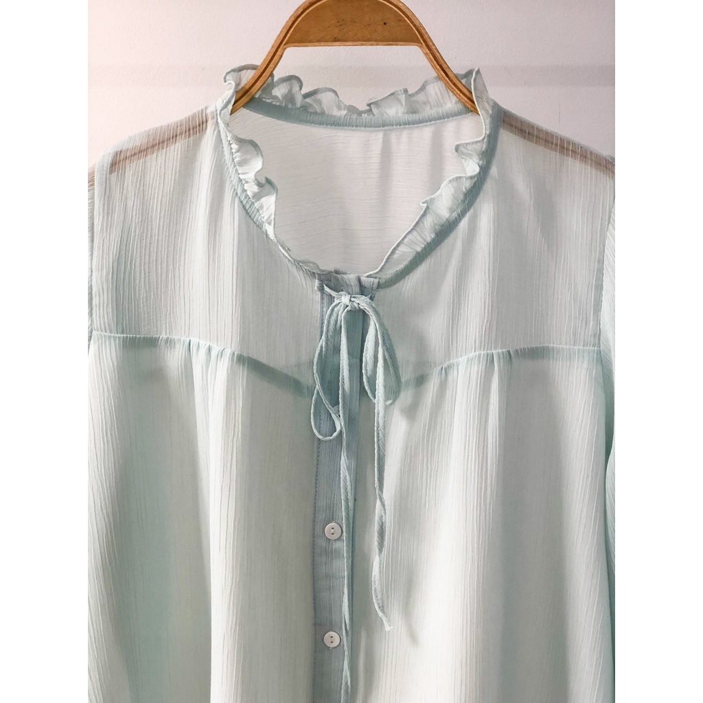 {Giá sốc trải nghiệm sp} Áo kiểu sơ mi voan tay dài cột nơ Style tiểu thư Vintage